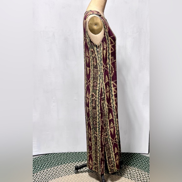 VINTAGE 90s earthy tribal long maxi dress sleeveless sundress Aztec native boho - Picture 7 of 11